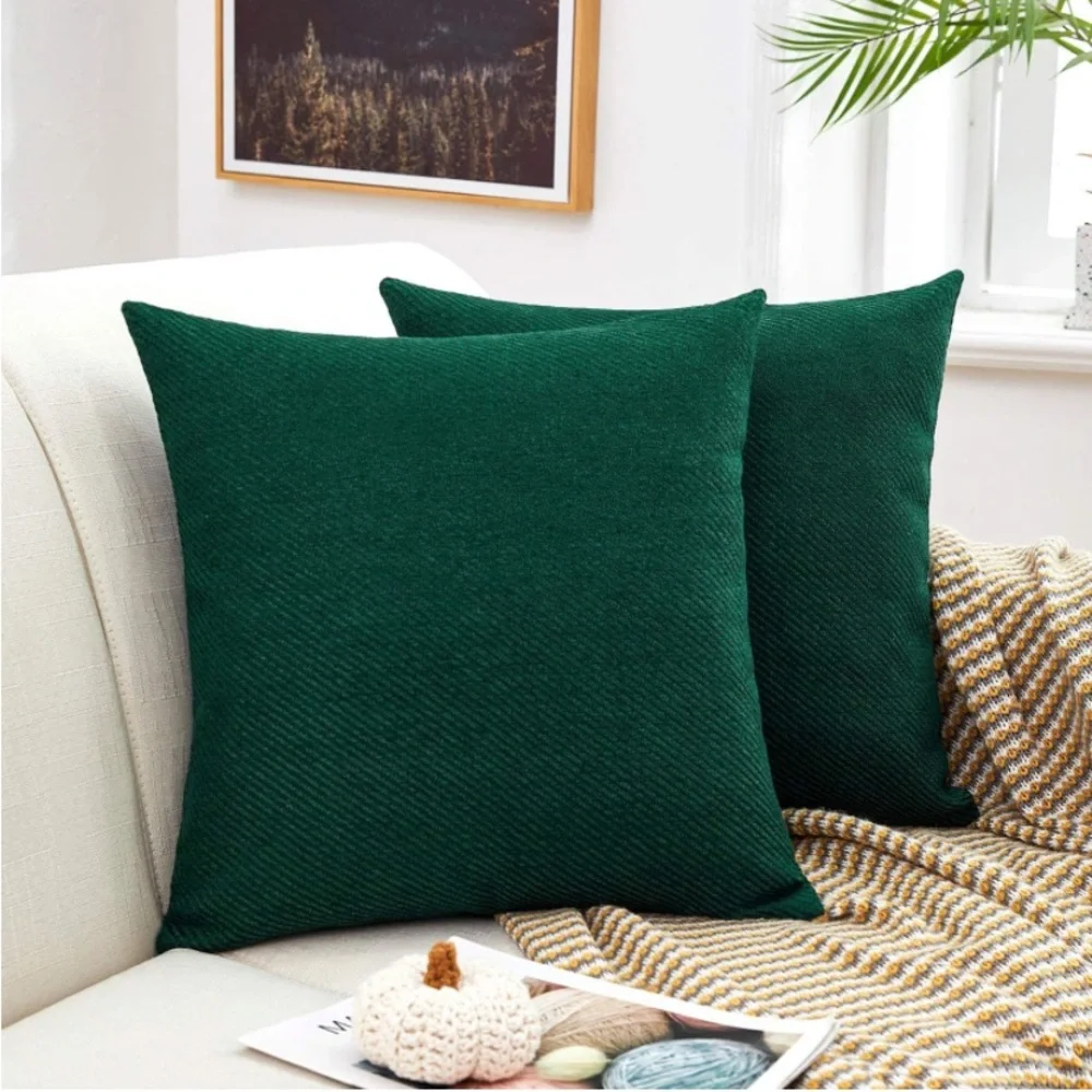 Luxury Home | Set of 2 Tetxtured Chenille Hunter Green Throw Pillow Covers